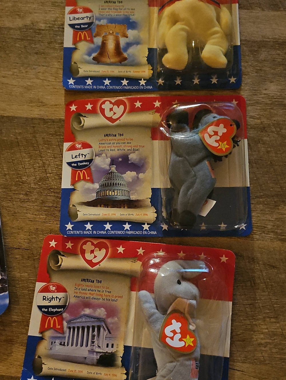 Vintage 2000 McDonald's Ty Teenie Beanie Babies - "American Trio" Complete Set